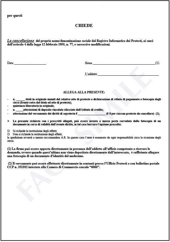 richiesta di cancellazione protesti dal registro informatico dei protesti per pagamento effettuato entro i dodici mesi dalla levata del protesto - foglio 2