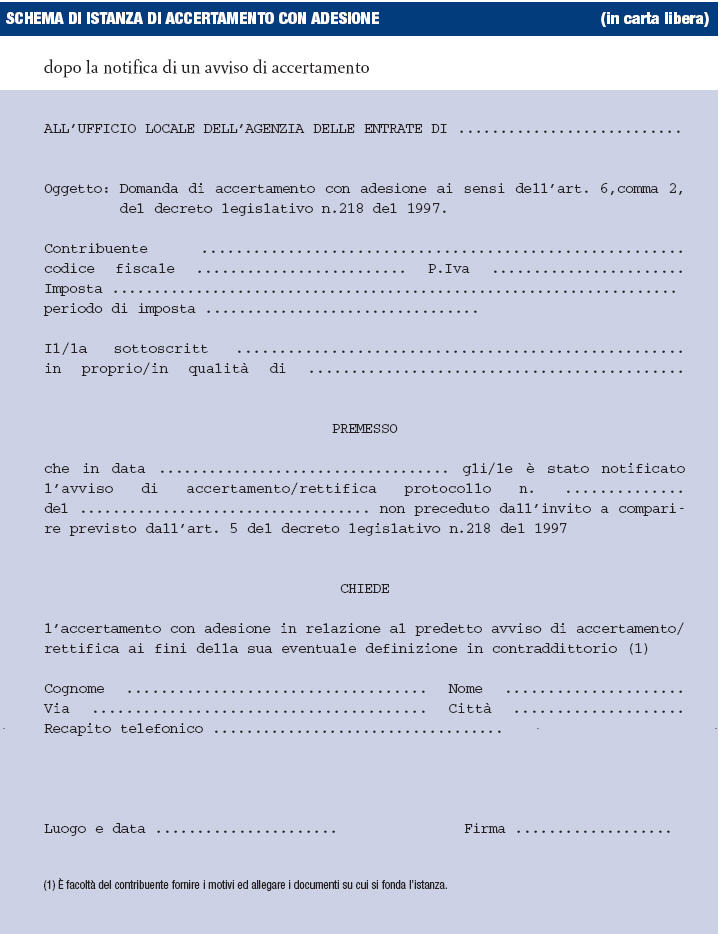 Schema accertamento fiscale