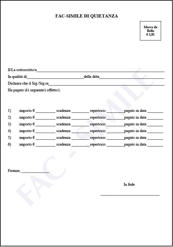 facsimile di quietanza